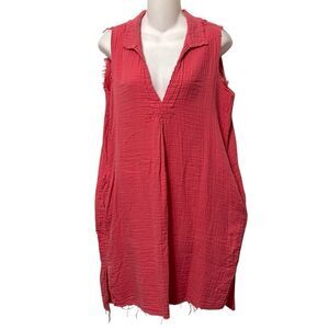 STARK X Pink Gauze Cotton Fringe Sleeveless Pocket Dress S